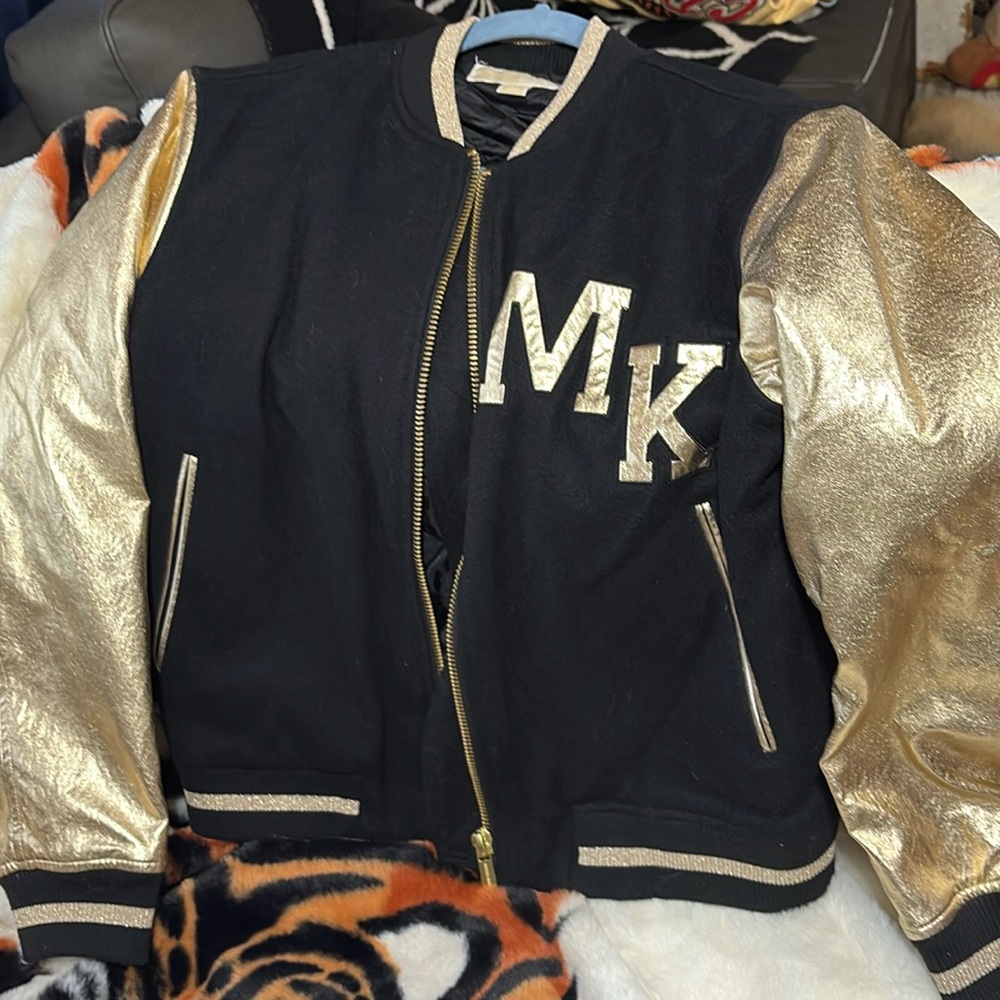 Michael Kors Black and Gold Varsity jacket